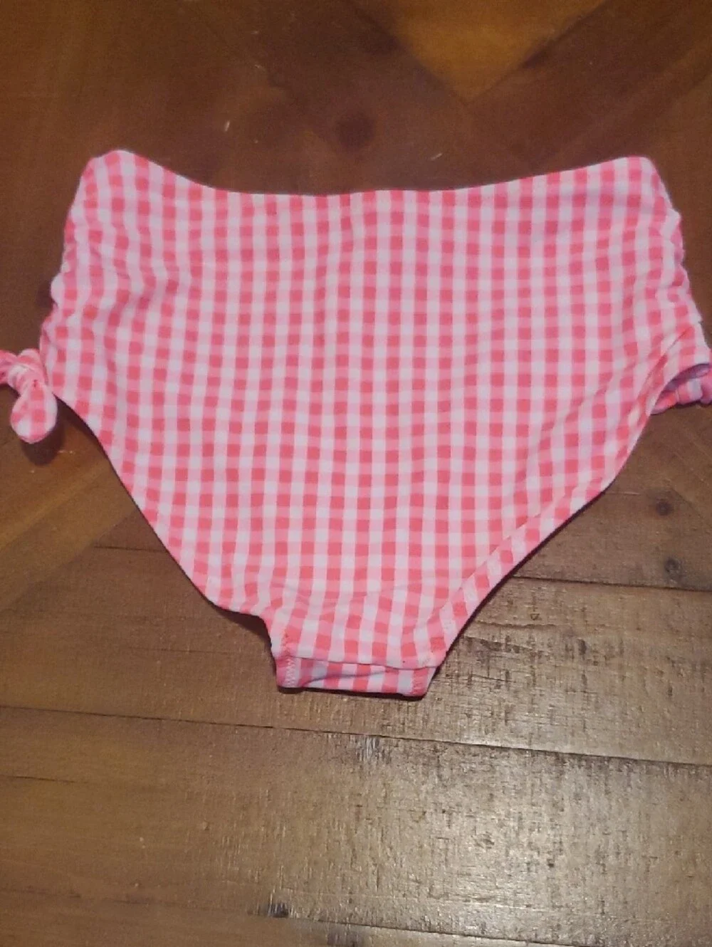 Crewcuts Pink and White Gingham High-Waist Bikini Bottoms with Side Ties